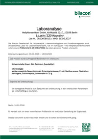 Laboranalyse L-Lysin Charge 082260801G