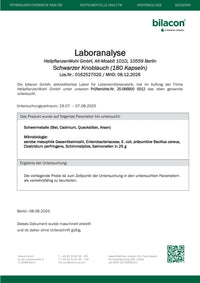 Laboranalyse Schwarzer Knoblauch Charge 016252702G