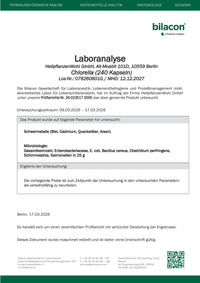 Laboranalyse Chlorella Charge 078260801G